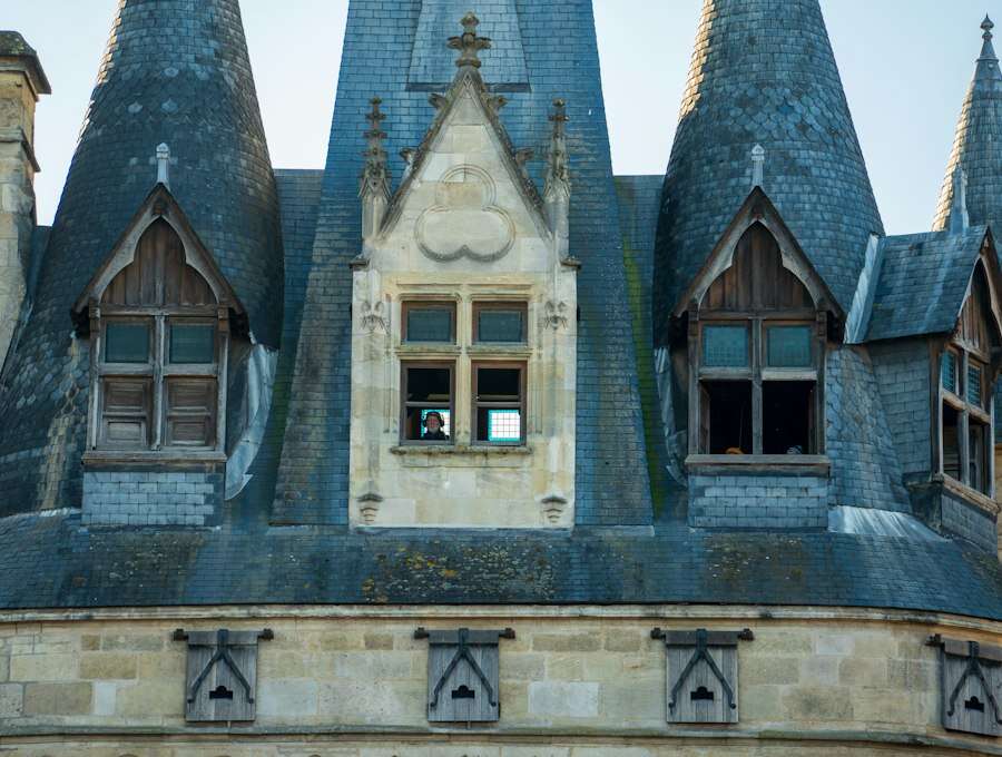 Toits d’ardoise et lucarnes de pierre d’un château