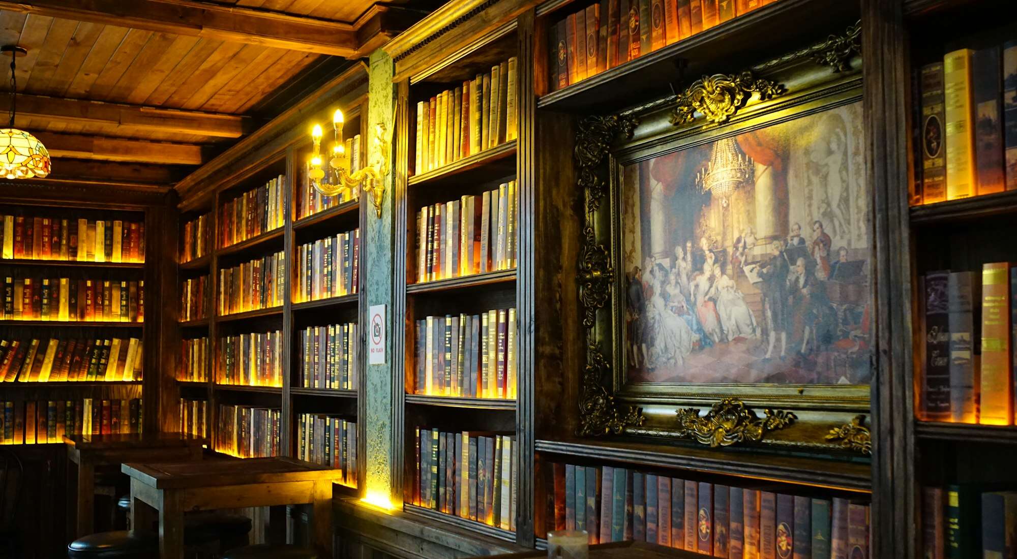 Bibliothèque ancienne et tableau